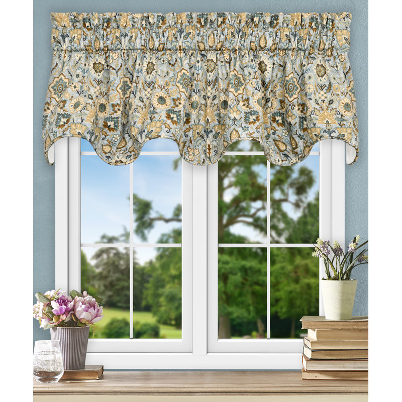 Astoria Grand Elsea Jacobean Floral Lined Scallop 70" Curtain Valance
